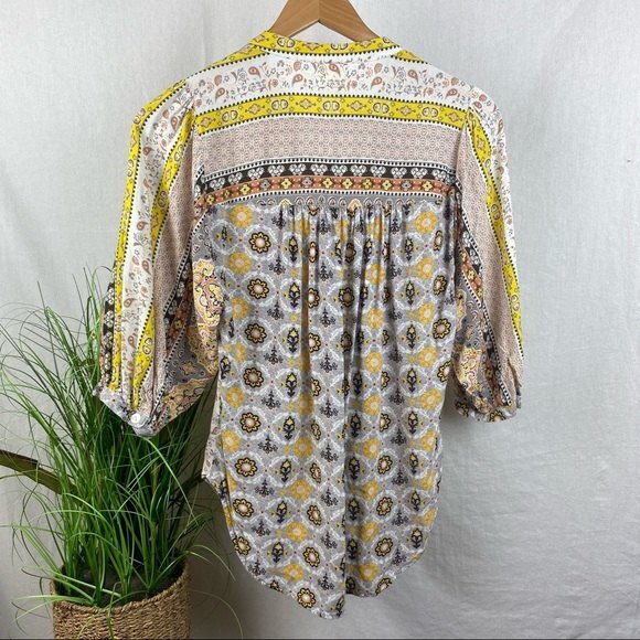 Anthropologie Fig & Flower Print Button 1/2 length Sleeve Blouse Top S Small - Picture 3 of 6